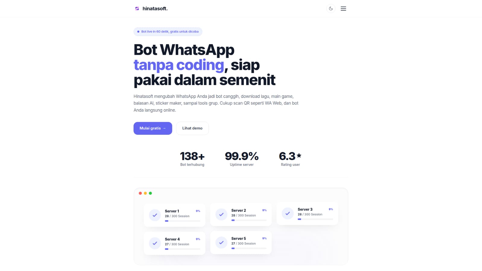 Tampilan website HINATASOFT